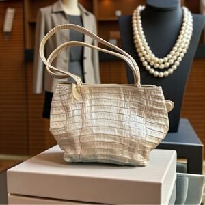 CHI by Carlos Falchi Metallic Gold Croc-Embossed Leather Shoulder Tote